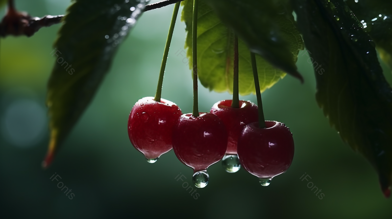 樱桃车厘子下雨更加鲜艳欲滴樱桃树静物画摄影水果广告背景,高清,摄影图,摄影图片,图片大全,摄影图免费下载